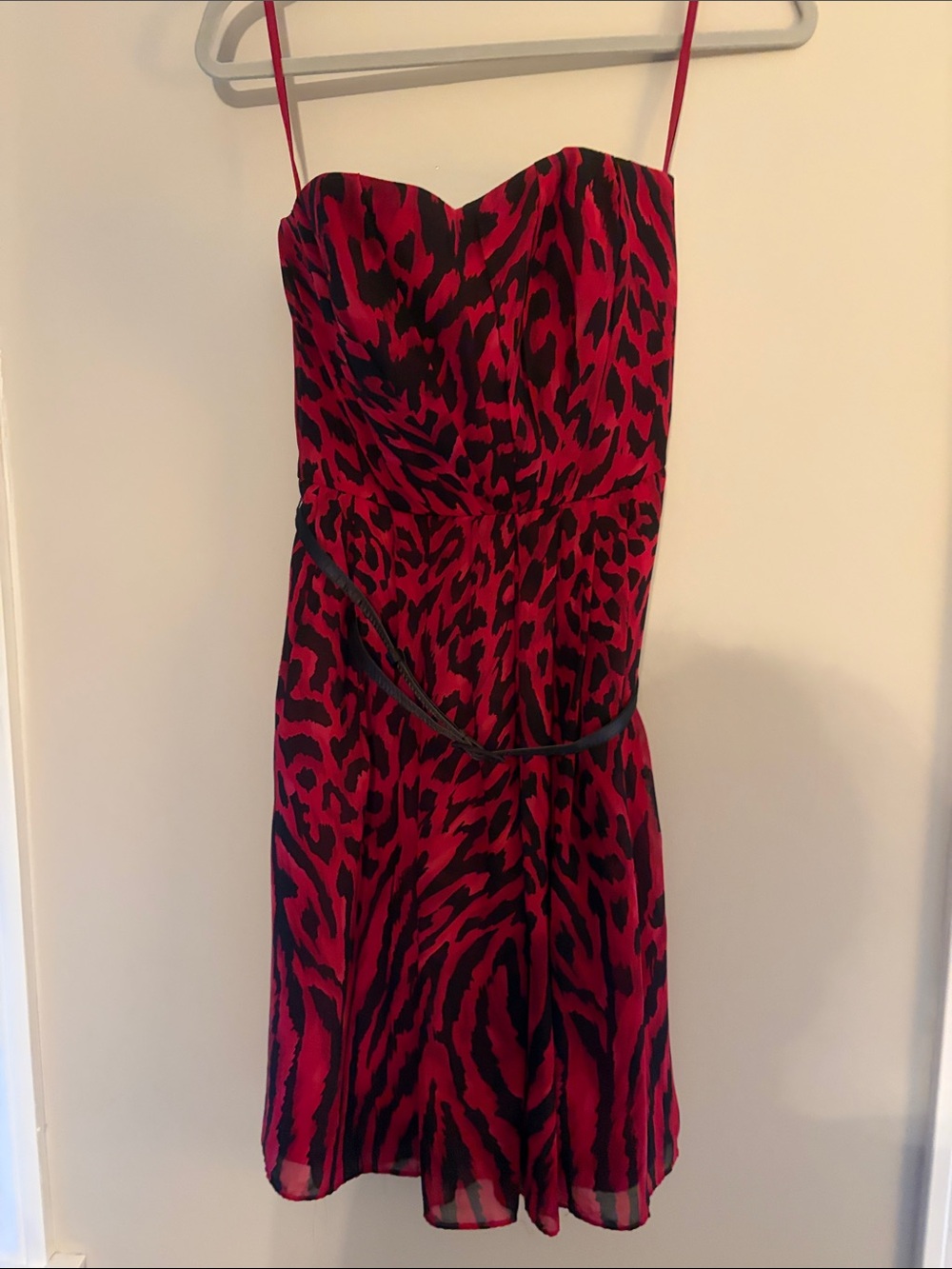 White House Black Market Red and Black Strapless Animal-Print Dress